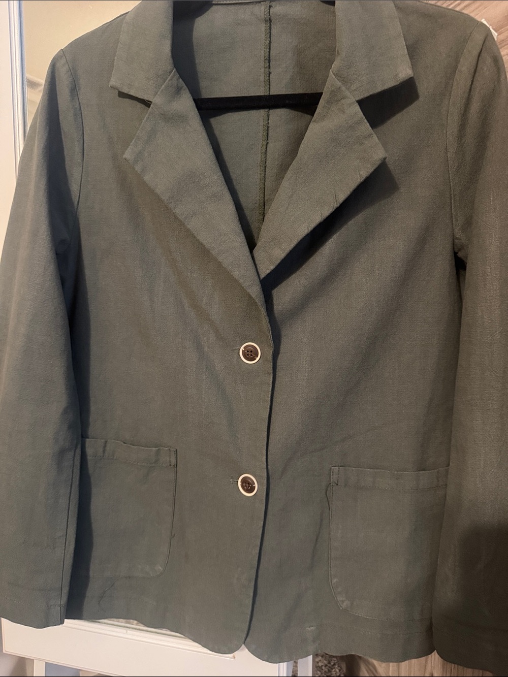 Women’s Olive Green Linen-Blend Blazer Jacket Size Medium